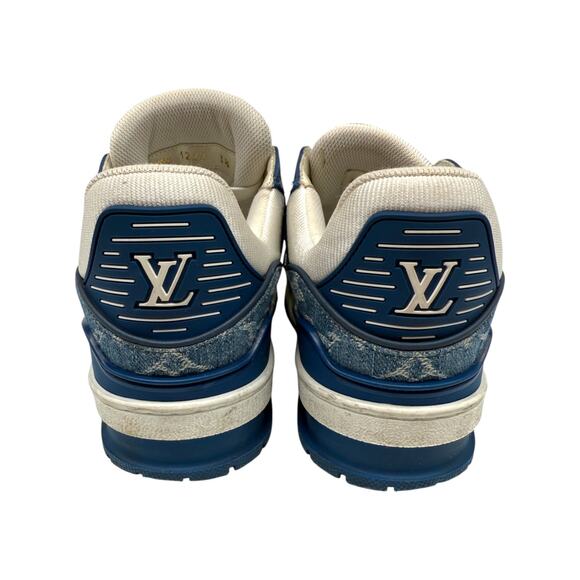 Louis Vuitton Leather Denim Monogram LV Trainer Sneaker Blue White Size 3.5 - Picture 9 of 16